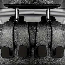(2 Pcs, Black) Car Headrest Hooks, Heavy Duty Faux Leather Seat Organizer with Magnetic Buckle, Hanging Hooks for Bags Purses Coats