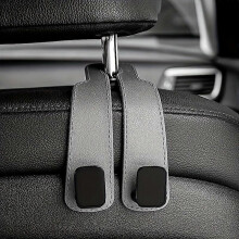 (1 PC, Gray) Car Headrest Hooks, Heavy Duty Faux Leather Seat Organizer with Magnetic Buckle, Hanging Hooks for Bags Purses Coats