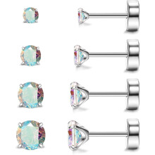 Hypoallergenic Titanium Flat Back Stud Earrings Set 4 Pairs