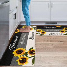 Sunflower Kitchen Rugs Set of 2 Non-Skid Washable Yellow
