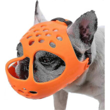 (L, Orange) Short Snout Dog Muzzle,soft Silicone Adjustable Breathable Bulldog Muzzle For French Bulldog Shih Tzu And Pug For Biting Chewing Training