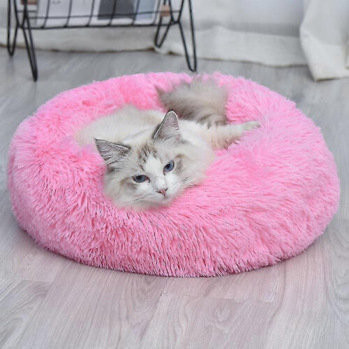 (80*80 cm, Pink) Donut Shaped Pet Plush Cat Bed