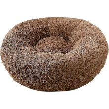(40*40 cm, Brown) Donut Shaped Pet Plush Cat Bed