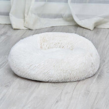 (40*40 cm, White) Donut Shaped Pet Plush Cat Bed
