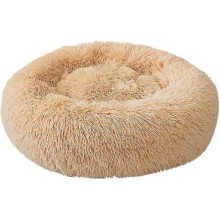 (70*70 cm, Beige) Donut Shaped Pet Plush Cat Bed