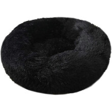 (100*100 cm, Black) Donut Shaped Pet Plush Cat Bed