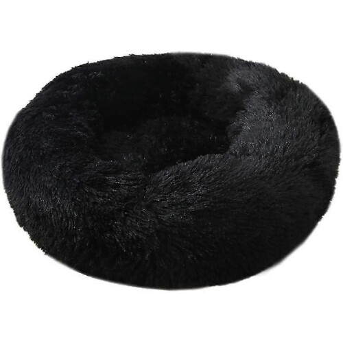 (100*100 cm, Black) Donut Shaped Pet Plush Cat Bed