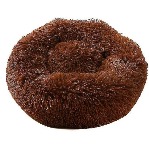 (80*80 cm, Dark Brown) Donut Shaped Pet Plush Cat Bed