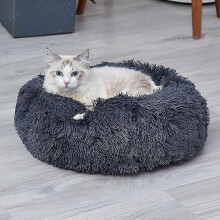 (60*60 cm, Dark Grey) Donut Shaped Pet Plush Cat Bed