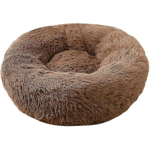 (60*60 cm, Brown) Donut Shaped Pet Plush Cat Bed