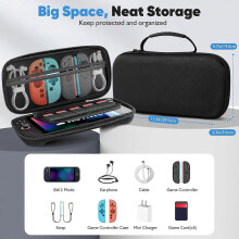 Carrying Case for Gaming Console, Portable Travel Case with Handle, Hard EVA Storage Box for Console Accessories, 5 Game Card Slots, Black