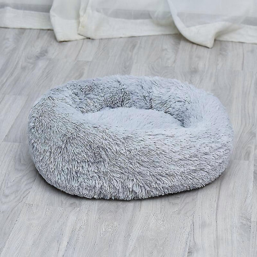 (80*80 cm, Light Grey) Donut Shaped Pet Plush Cat Bed