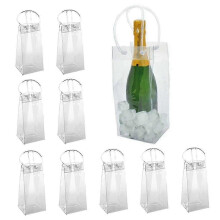 Pack Of 10 Wine Cooler Bag Ice Bag Transparent Pvc Portable Wine Bottle Cooler Bag Champagne Ice Ba