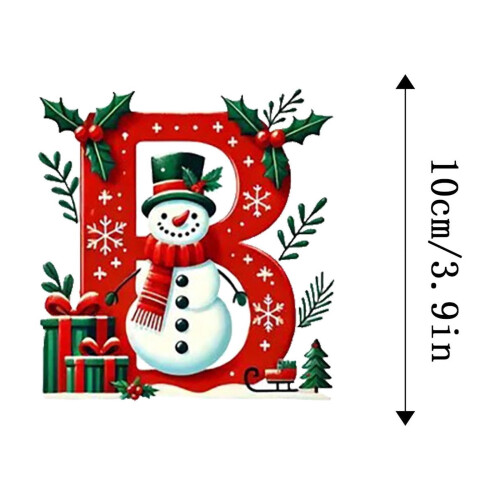 Red Initial Christmas Ornament Acrylic Snowman with Green 2
