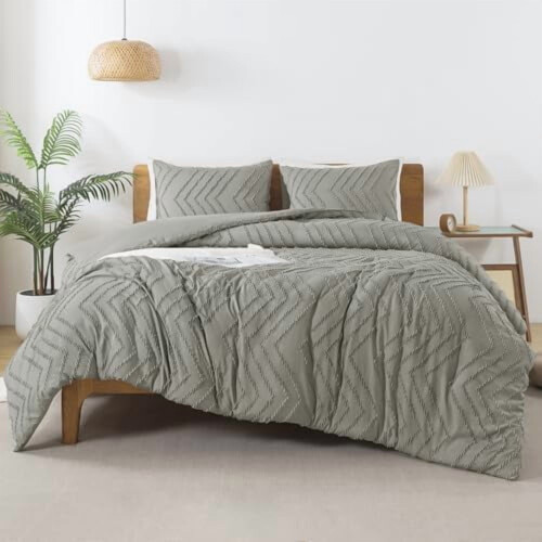 Medium Grey Boho Tufted Comforter Set King 3-Piece 1