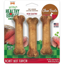 Nylabone Natural Healthy Edibles Roast Beef Flavor Dog Chew Treats, Pack of 3