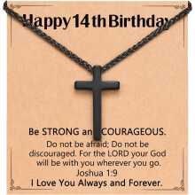 Black Cross Necklace with Joshua 1:9 Verse for Teens 8-18