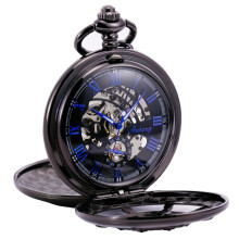 Mechanical Pocket Watch Antique Skeleton Black Double