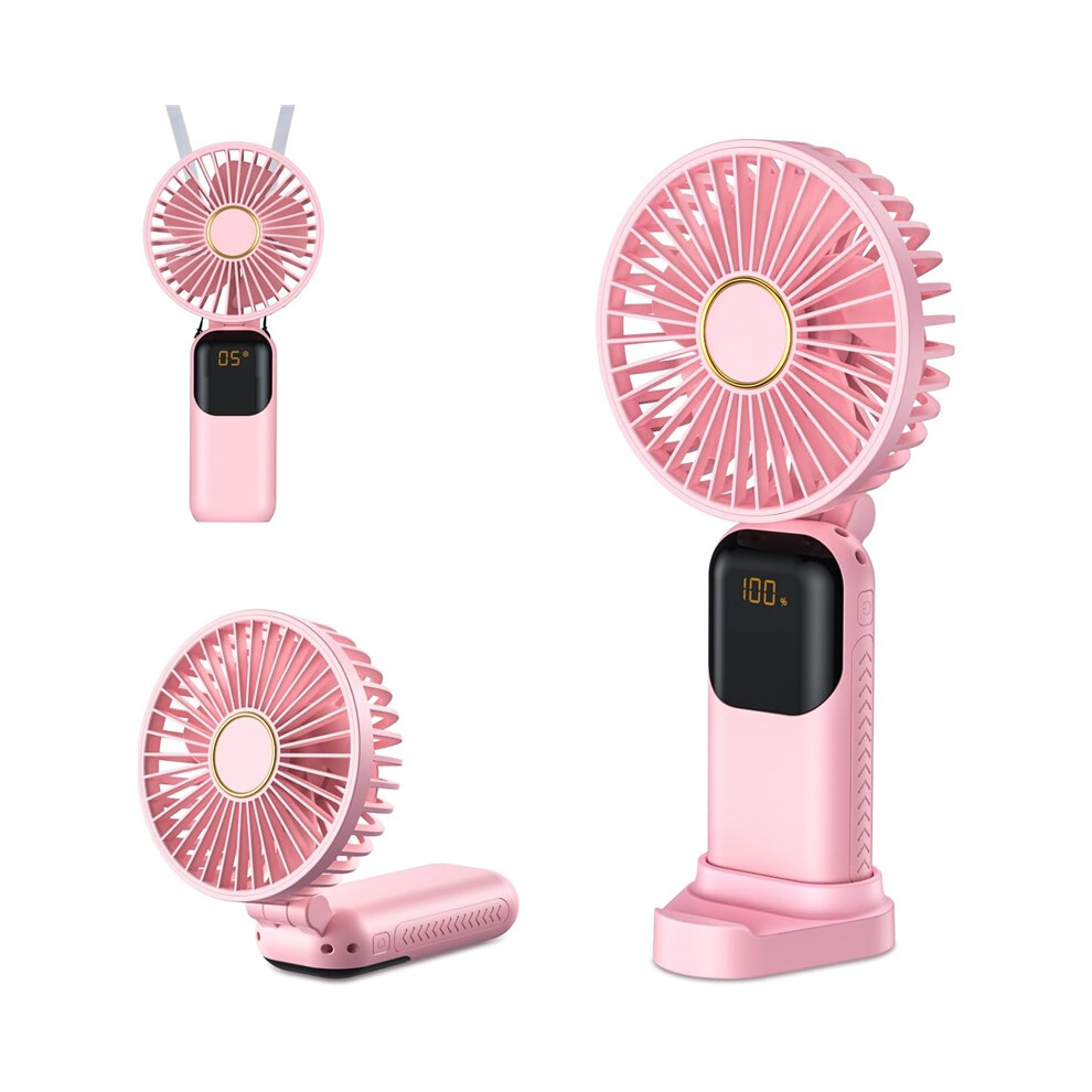 Deyuantang (Pink) Fan Rechargeable, Portable Mini Fan Handheld With 5 Speeds 5000Mah, Electric Usb Small Hand Held Fans, Powerful Personal Fan Foldable Fans