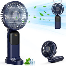 (Blue) Fan Rechargeable, Portable Mini Fan Handheld with 5 Speeds 5000mah, Electric USB Small Hand Held Fans, Powerful Personal Fan Foldable Fans