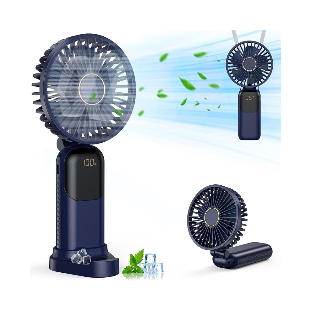 Deyuantang (Blue) Fan Rechargeable, Portable Mini Fan Handheld With 5 Speeds 5000Mah, Electric Usb Small Hand Held Fans, Powerful Personal Fan Foldable Fans