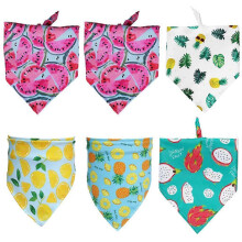 (M) 6 Pcs Summer Fruit Print Washable Dog for Triangle Bibs Pet Kerchief Scarf for Small Medium Dogs Puppy Festive Decoration Daily Use Accessories