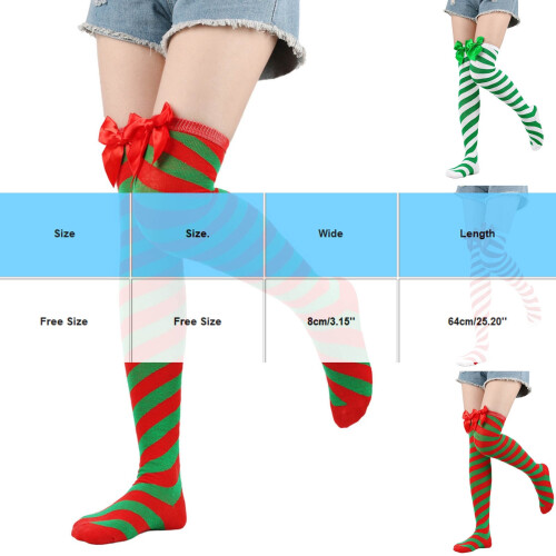 Women's Red Christmas OTK Socks Candy Cane Stripe Polyester 2