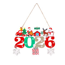 Wooden Santa Claus Welcome Sign with Snowflake Deer Pendant