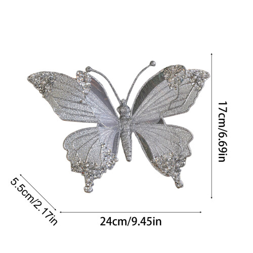 Glitter Butterfly Christmas Ornament Silver Hollow Monarch 1