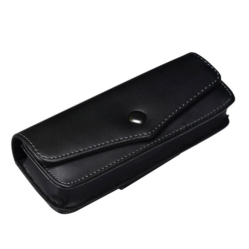 Leather eyeglass case with belt clip and strap non-fold for