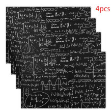 Math Theme Placemats Black and White Set of 4 12x18 Inch