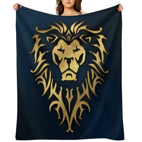 Lion logo throw blanket blue gold 5060 inch