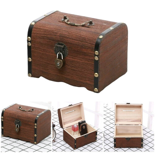 Classical Wooden Treasure Chest Savings Box for Children 1