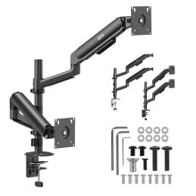 Ergo Office - Steun voor 2 schermen, gasveer, 17" tot 32", 1 tot 10 kg, mat zwart, ER-692 B