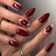 Almond Press-on Nails Flower French Design 24 pcs
