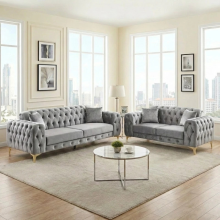 (Silver, 2 Seater) Luxury 1,2,3 Seater Velvet Sofa Chesterfield Settee Lounge Chaise Couch Loveseat