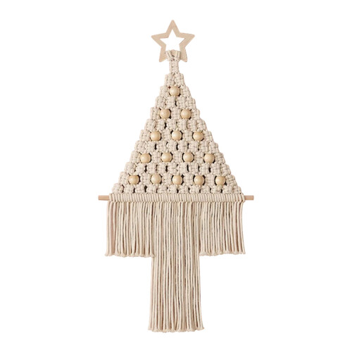 Décoration murale en macramé avec sapin de Noël et pompons