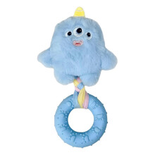 (Blue) Squeaky Dog Chew Toy Plush Dog Toy with Rubber Ring Interactive Teeth Cleaning Toy for Dogs Tug-of-War Fetch Play