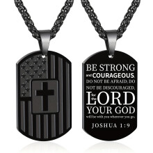American Flag Dog Tag Necklace with Bible Scripture and