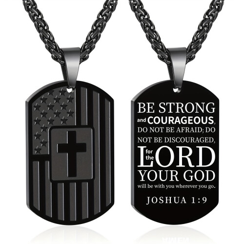 American Flag Dog Tag Necklace with Bible Scripture and
