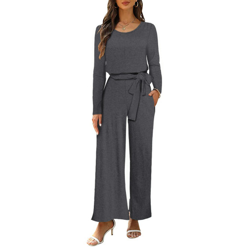 Women's Velvet Jumpsuit Solid Color Long Sleeve Cinched 1