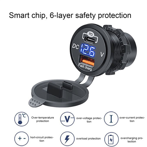 Car Charging Adapter with Voltmeter PD/QC Fast Charger 2