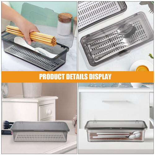 Plastic Cutlery Storage Box with Lid Grey PP 3 Pieces 2
