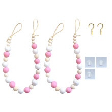 Embrasses de rideaux en perles de bois, style ferme, lot de 2, rose