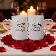 Ensemble de 2 tasses interactives pour couples en céramique avec anse en forme de cœur