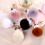 Cat pom pom keychain plush ornament beige white 3