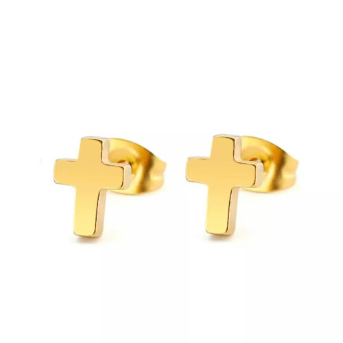 Gold Cross Ear Studs Surgical Steel 1 Pair 1