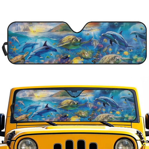 Foldable Ocean Dolphin Windshield Sunshade for Jeep