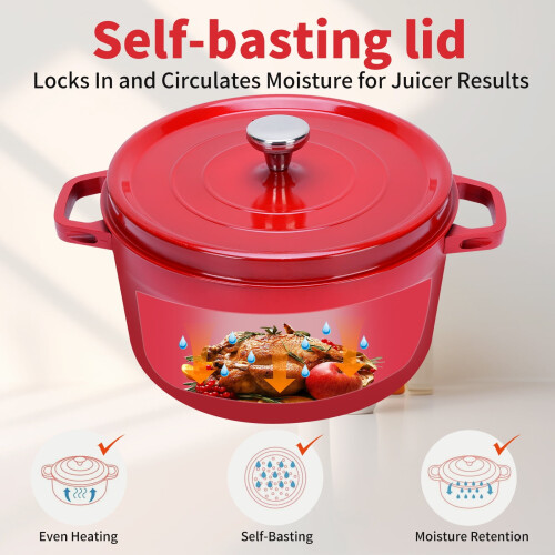 Cast Iron Dutch Oven with Lid 5.5 Qt Red 2