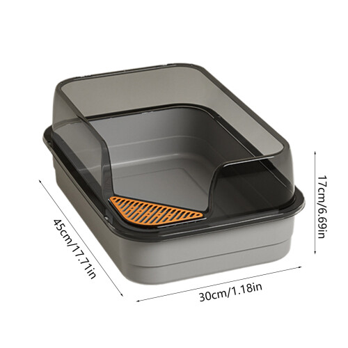 Grey Semi-Enclosed Cat Litter Box with High Sides and 2